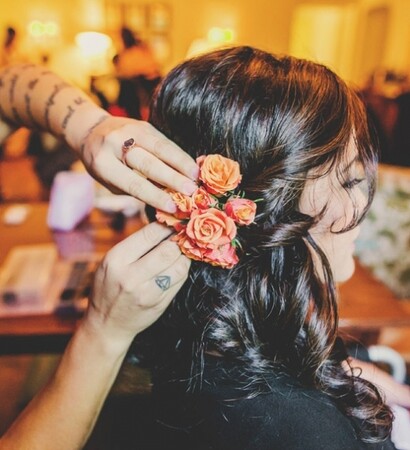 hairstyle, tattoo and wedding photo