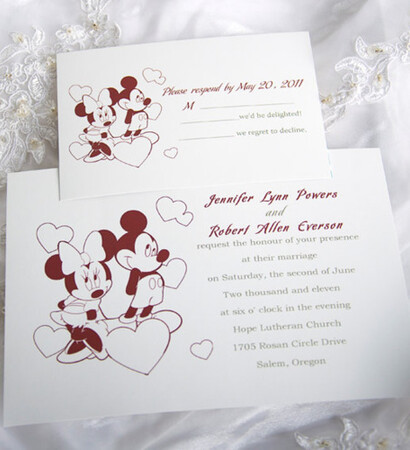 minnie mouse, invitation and bride