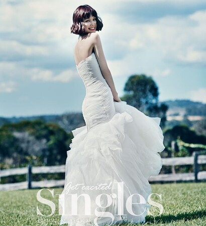 wedding dress, short hair and strapless