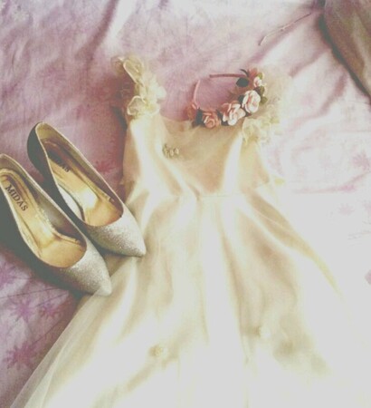 dress, floral and floral crown