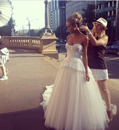 model, white and dress