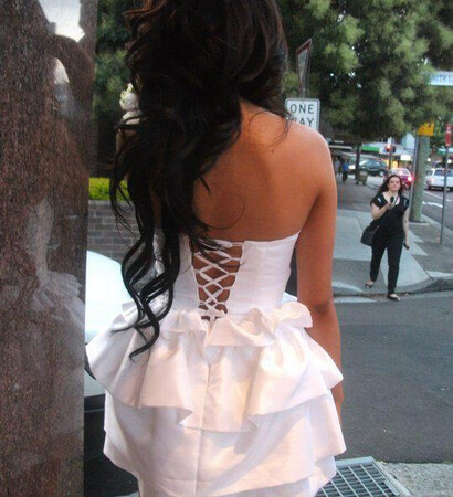 brown, dress and white