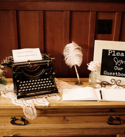 romantic, guestbook and typewriter
