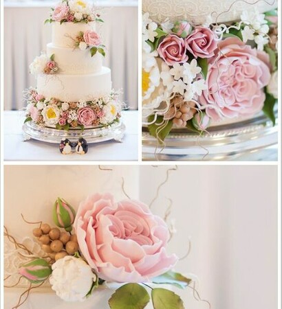 cake, sugar and peonies