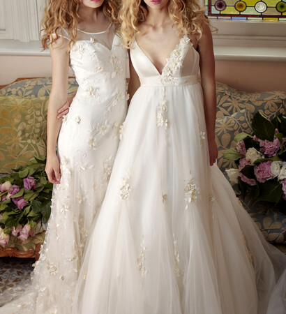 lipstick, blush and wedding gowns