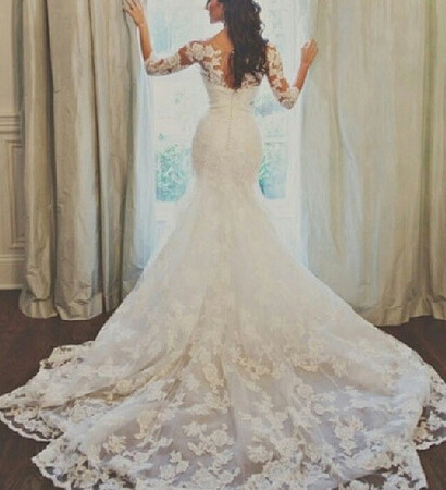 fish tail, wedding dress and veil