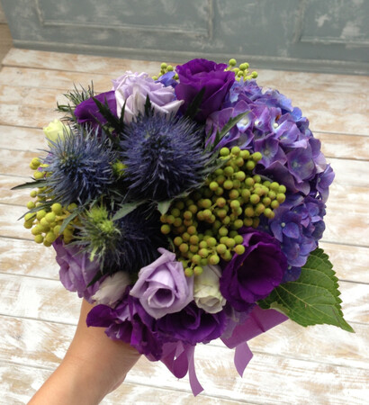 purple rose, bride's bouquet and hydrangea macrophylla