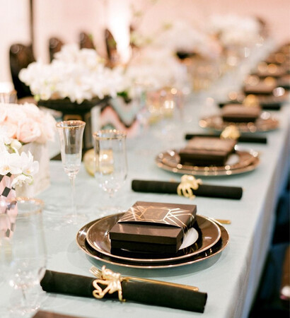 bride, dinner and table