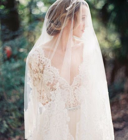 french beaded lace, bridal veil and lace top