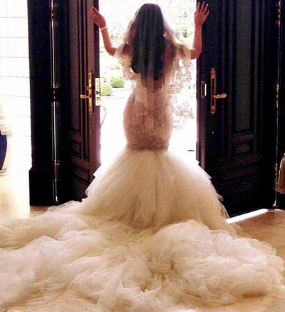 wedding dress, veil and fish tail