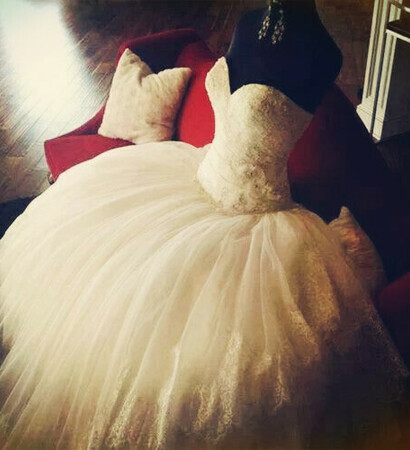 beaded, applique satin and strapless chapel train