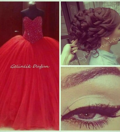 red dress, masallah and hair