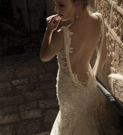 wedding dress, sequences and backless