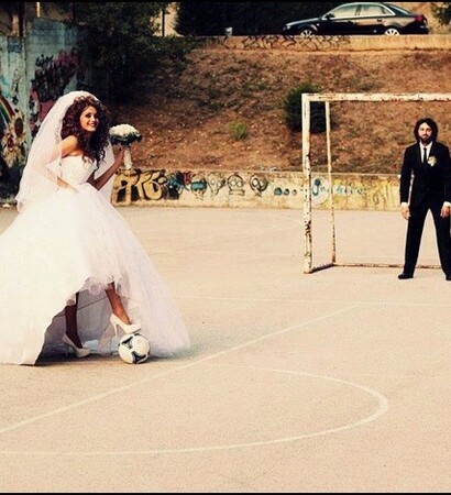 bride, groom and playing