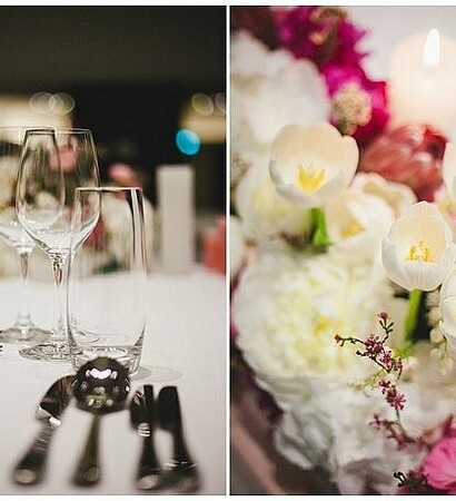 flowers, glasses and table decoration