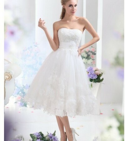 length lace wedding dress, a line tea and chic modern