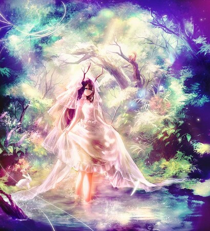 white dress, female and nature