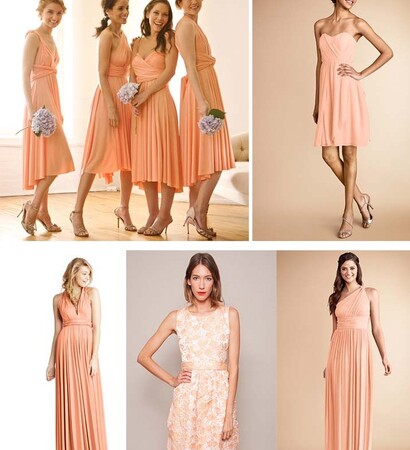 kissprom, peach color wedding and peach bridesmaid dresses