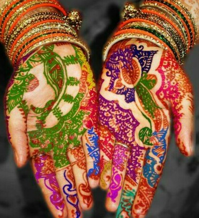 henna, hands and colorful