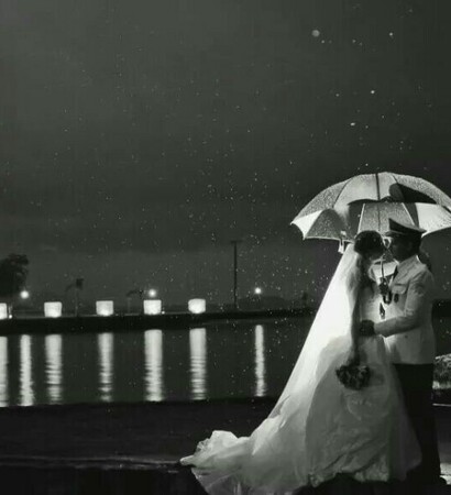 b w, couple and rain