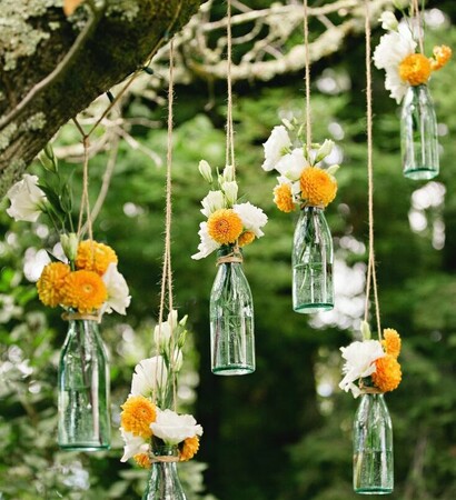 decoracion, botellas and flores