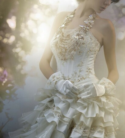 wedding dress, bride and crystal