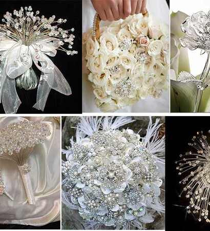 crystal wedding flowers, crystal bride bouquet and crystal wedding