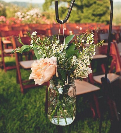 mason jars, flowers decoration and wedding decor