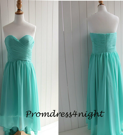 wedding party dress, high low bridesmaid dress and blue bridesmaid dress