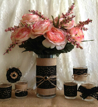 candle, burlap and black