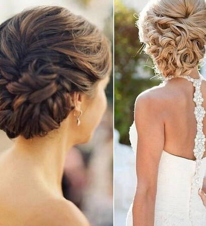 wedding hairdo, brunette and updo hair