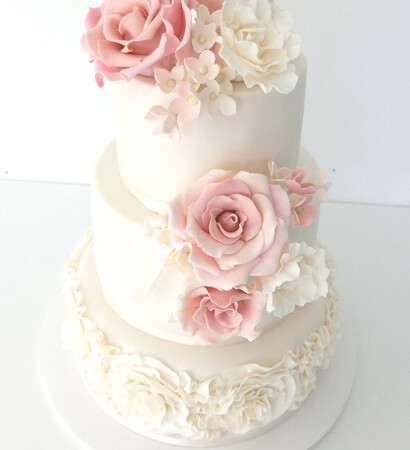 rose wedding cake, sadie may cakes and pink