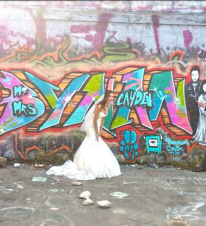 bride and groom, groom and wedding dress