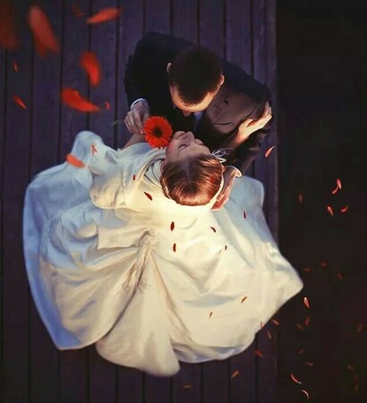 white dress, red and rose