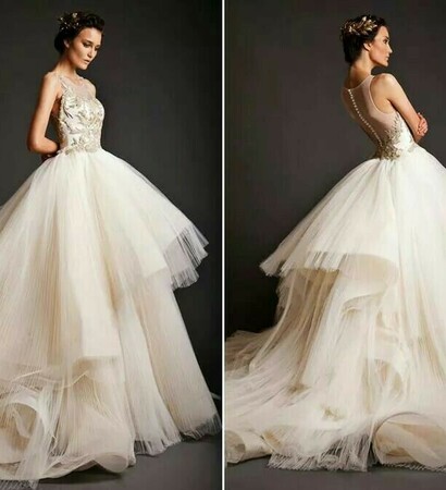 sheer neckline, bridal ball gown and wedding dress