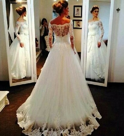 wedding dress, dress and white