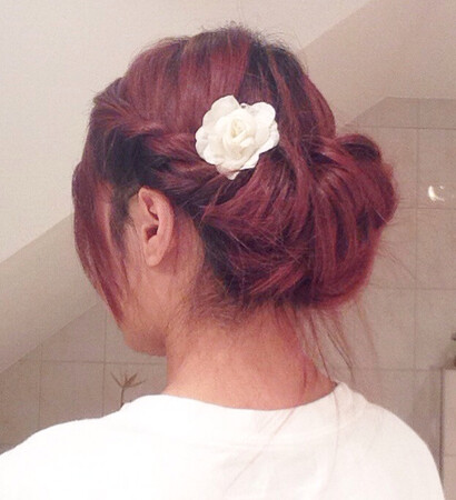 red, redhair and updo