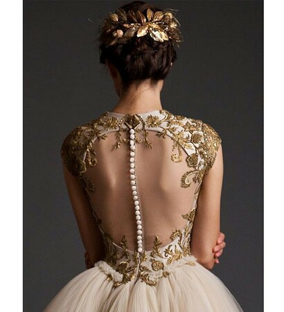 wedding dress, gold and bride