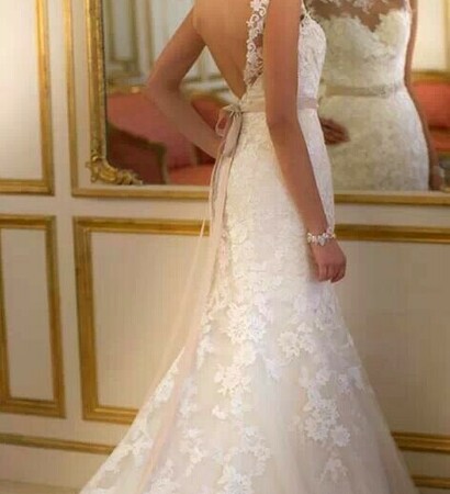 a line silhouette, off the shoulder neckline and wedding dress