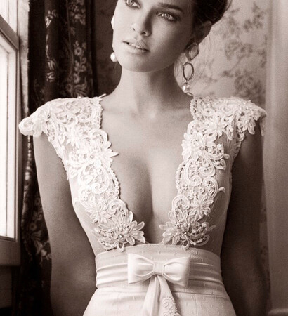 lace, cleavage and wedding dress