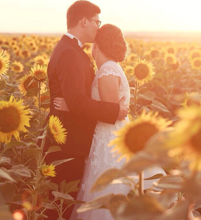 sunflowers, groom and couple