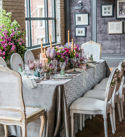 reception, flowers and grey