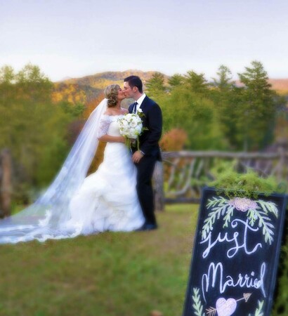mountain, kiss and just married