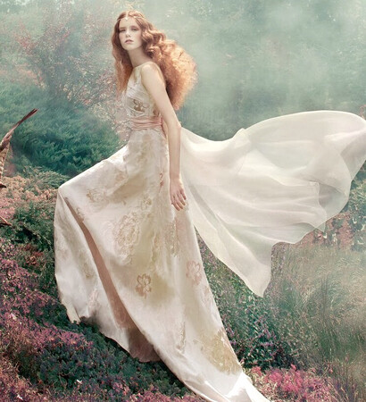 wedding gown, float and ivory
