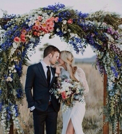 wedding ceremony, arch and bride