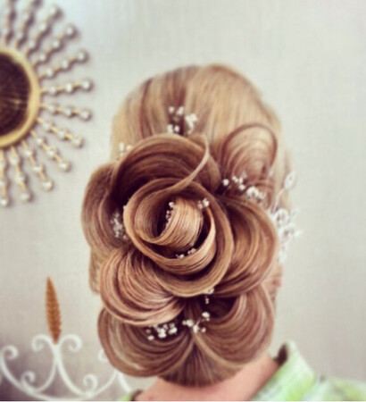prom hairstyle, elegant hairstyle and flower hairstyle