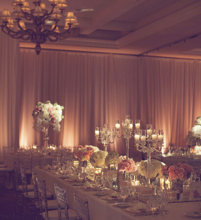 pink, chandelier and reception