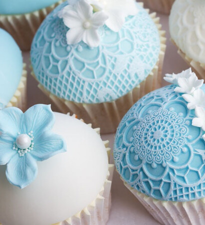 light blue, food and cupcakes