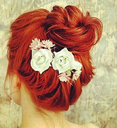 flowers, red hair and wedding hairstyle