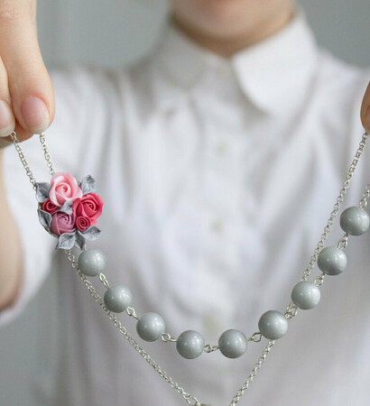 flowers necklace, pastel bead necklace and french inspire